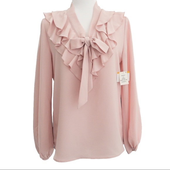 KASPER Ruffled Tie-Neck Top in Petal - Size Small - Picture 3 of 3